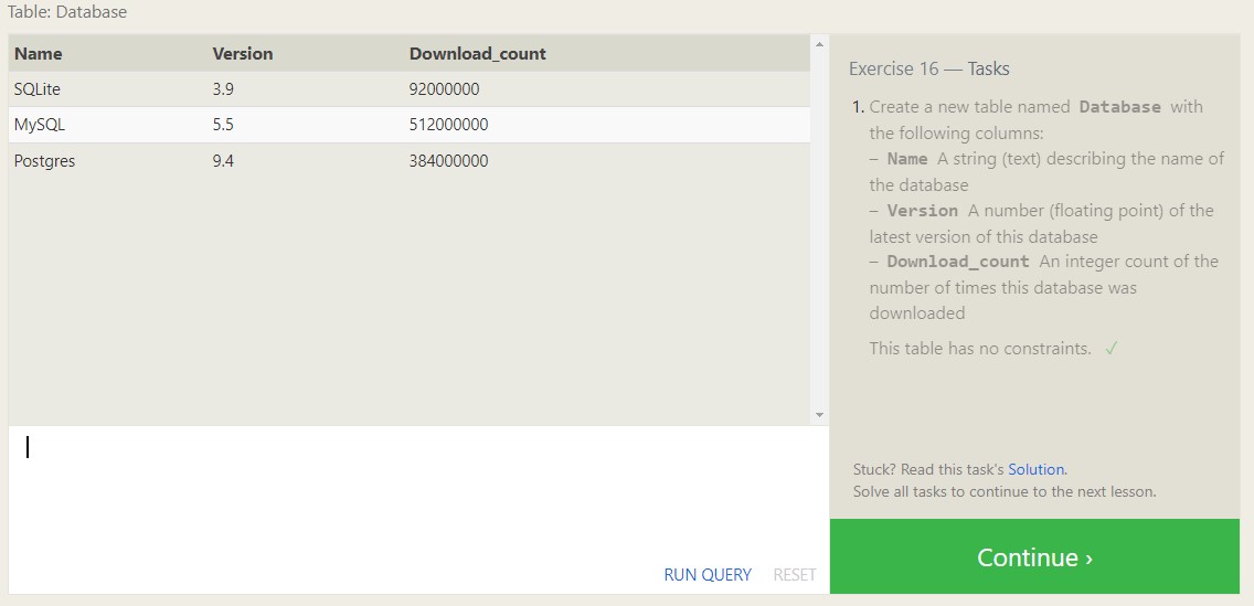 SQL Exercise Screenshot 16